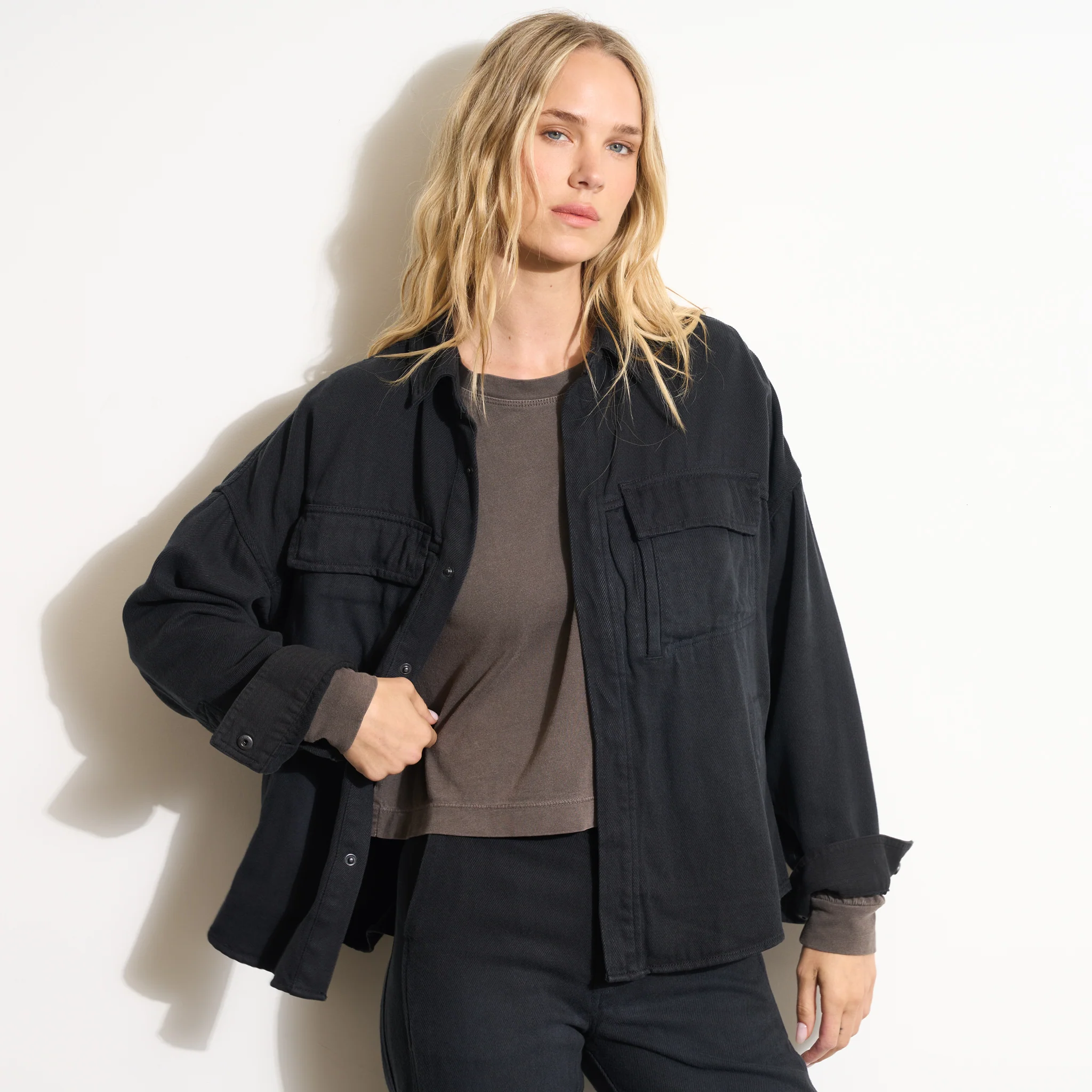Odette Drape Denim Twill Shirt Jacket - Image 8