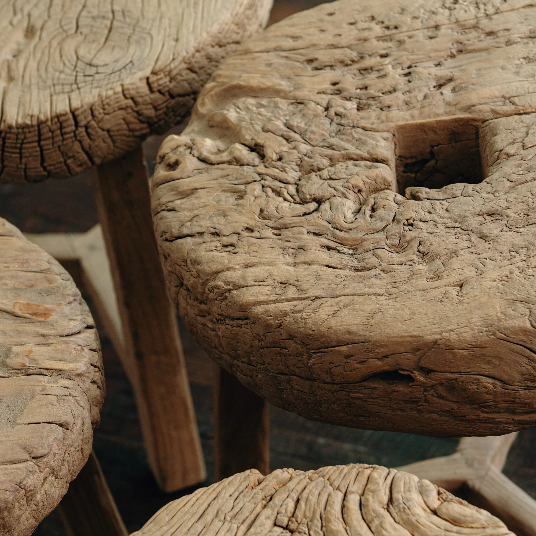 Rustic Round Stool with Opening - Image 2
